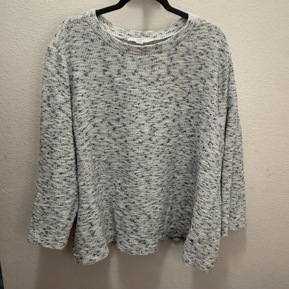Loft women Boucle Mock Neck Shirt Blue plus size 24/26 knit abstract blue/gray
